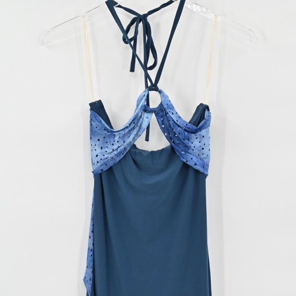 Vintage Y2K COME COMO Womens Blue Halter Strap Dress Metallic Asymmetric Size M - Picture 3 of 9